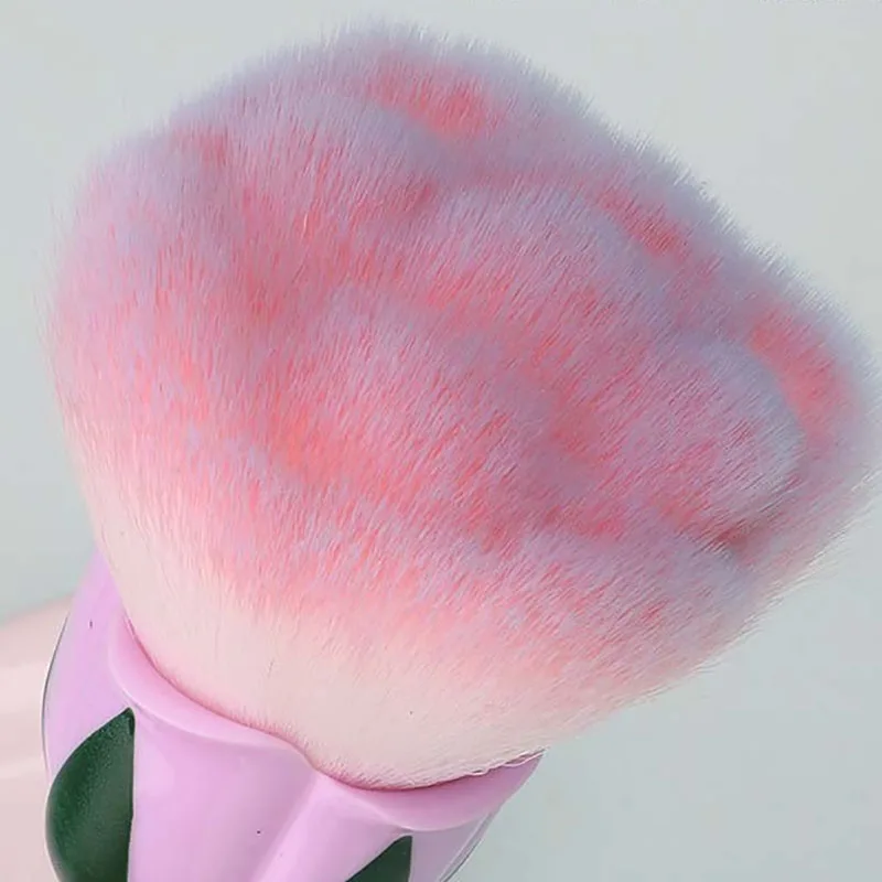 Pennello per trucco a forma di fiore di rosa Manico in legno Pennello per fard in polvere super grande con setole rosa morbide Strumento cosmetico multiuso