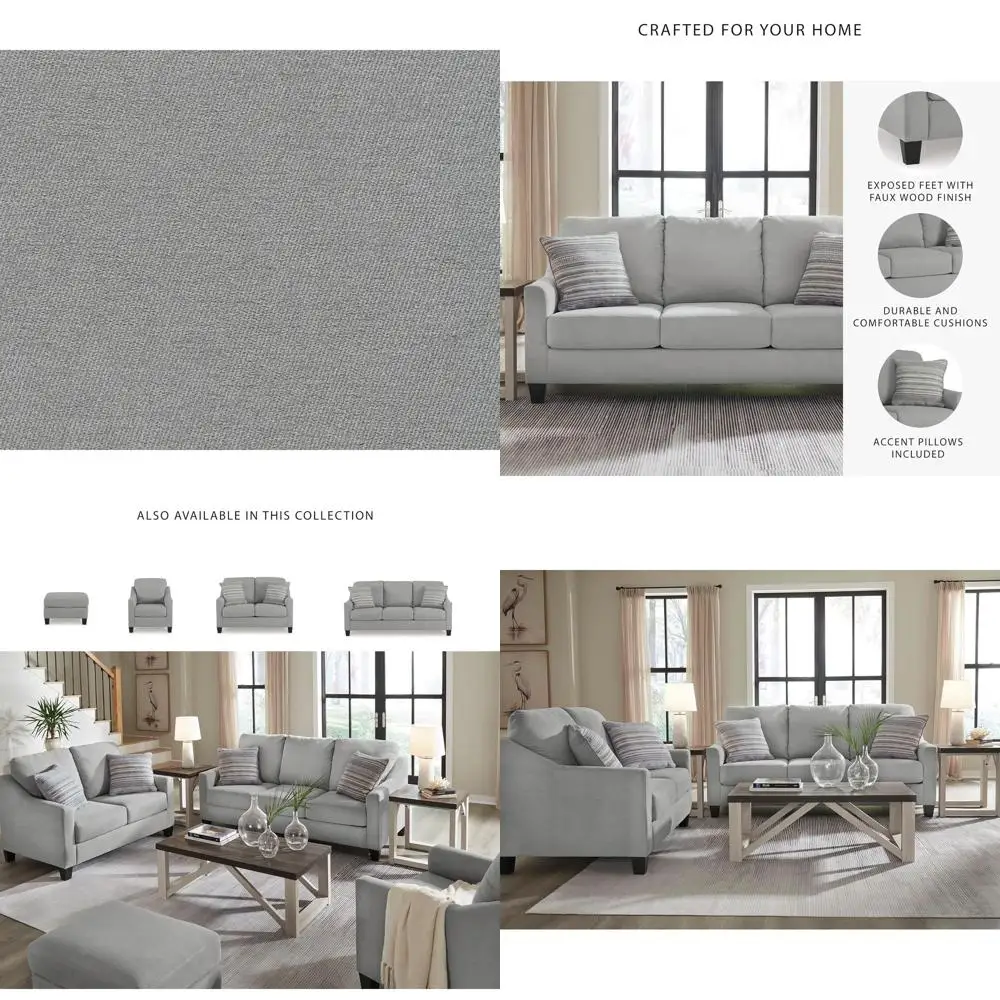 Casual Sofa with 2 Throw Pillows, Light Gray