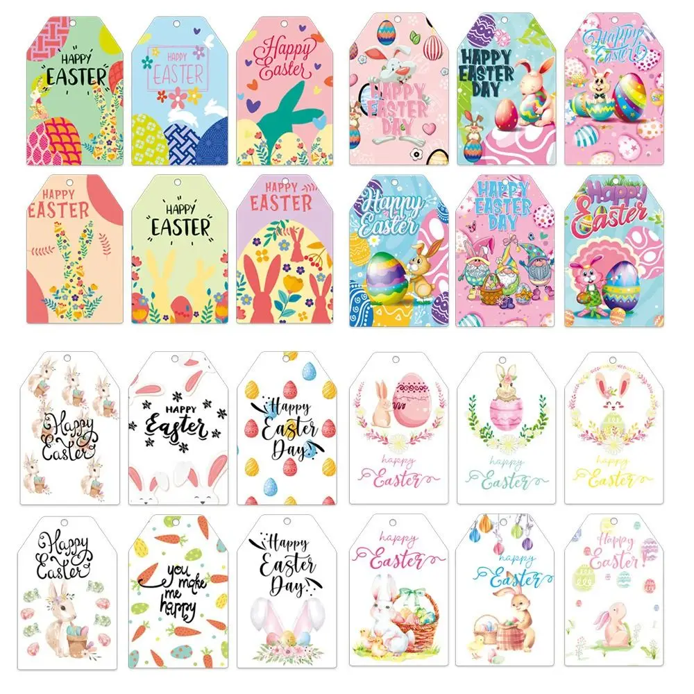 60PCS Paper Easter Paper Tags with Ropes Easter Rabbit Hang Labels DIY Packaging Egg Wrapping Card Tag Happy Easter Day