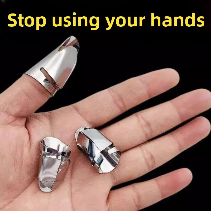 Stainless Steel Finger Protector Gloves Garlic Peeling Tool Thumb Guard Iron Nail Finger Cap Home Daily Use Protection