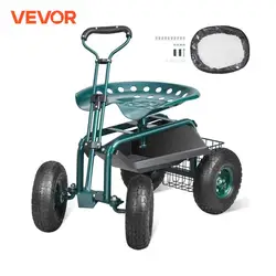 VEVOR Garden Cart Rolling Workseat with Wheels Gardening Stool for Planting 360 Degree Swivel Seat Wagon Scooter with Steering