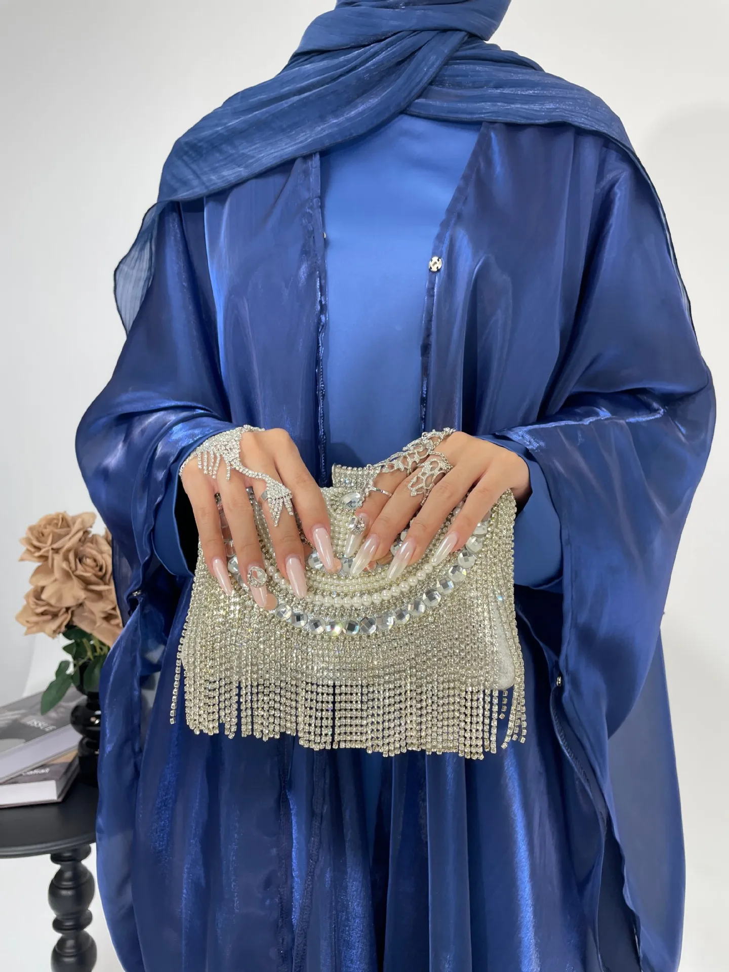 Muslimischen 2025 Neue Mode frauen Einfarbig Elegante Casual Trendy Lose 2 Stück Sets Langarm Strickjacke Mantel Innen kleider