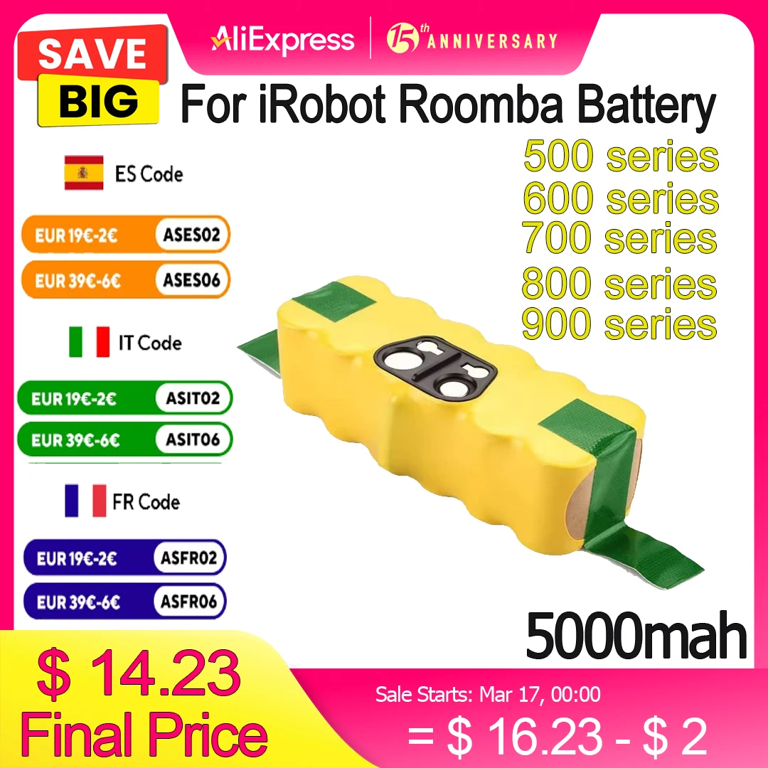 For iRobot Roomba 500 Battery 14.4V 5.0Ah For Roomba Vacuum Cleaner 500 600 700 800 Rechargeable Battery