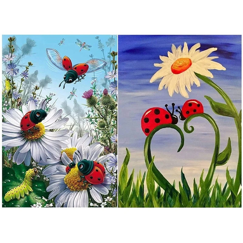 HOT SALE DIY Diamond Painting By Numbers Kits, Cartoon Flower Ladybug Embroidery Rhinestone Arts Craft Full Drill Canvas Crystal