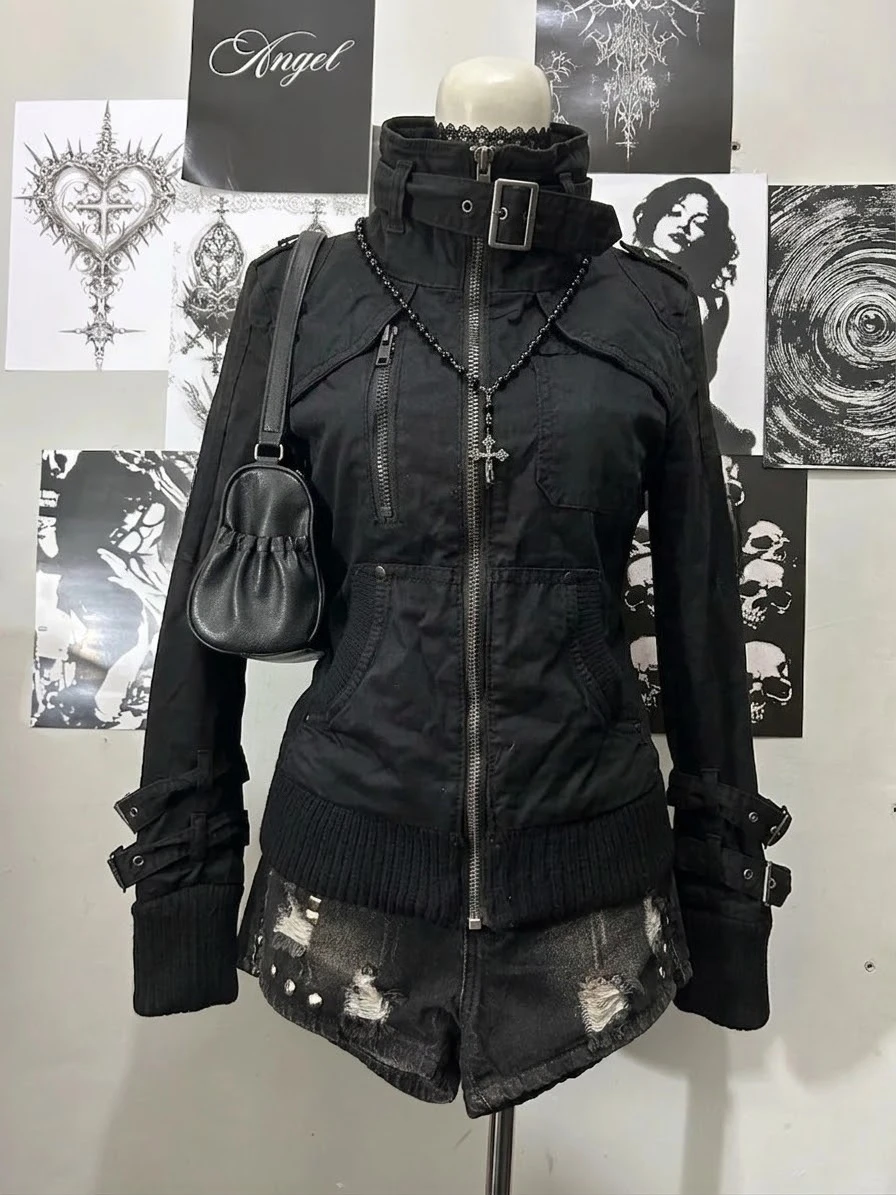 Damen Retro American Punk Gothic Mantel Langarm-Sweatshirt-Jacke Y2K Grunge Ästhetik Streetwear Herbst Alltagskleidung
