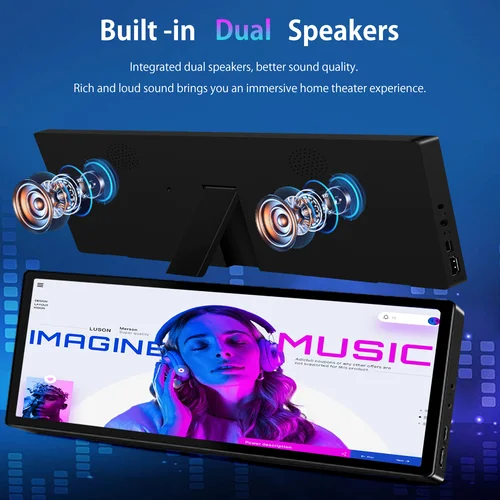 Imagen 2 del producto Monitor de pantalla táctil de 10,3 pulgadas, HDMI y tipo C, pantalla IPS de 1920x720, barra LCD, pantalla de temperatura de ordenador, pantalla panorámica