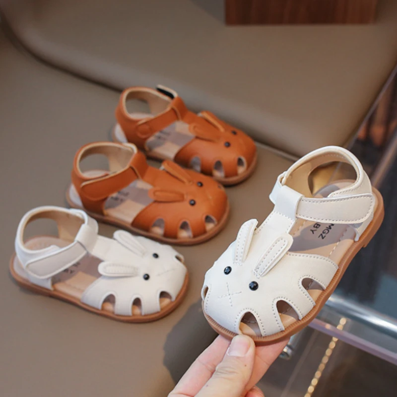 

Toddler Baby Girl Summer Sandals Cute Rabbit Design Closed Toe Soft Sole Non-slip Kids Beach Princess Shoes