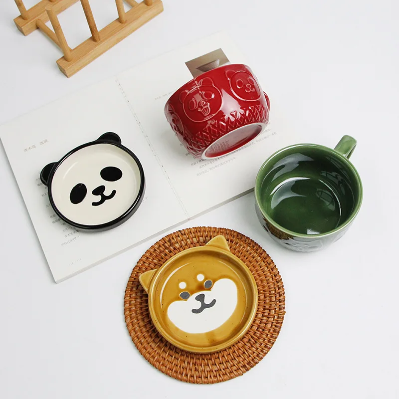 Tasse à café chat de dessin animé japonais avec couvercle motif chat, petit plat, tasse de petit déjeuner mignonne, tasse à lait créative, cadeau pour fille