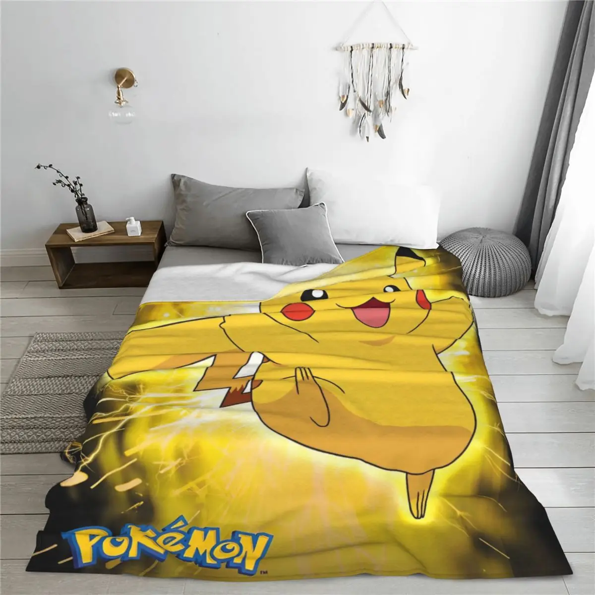 Pokemon Pikachu Anime Fleece Throw Blankets Cute Cartoon Game Blankets for Bedding Couch Lightweight Bed Rug