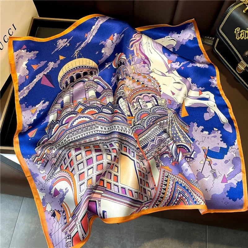 New Arrival 2023 Brand 100% Real Silk Satin Women Scarf Printed Foulard Femme Square Head Scarfs Bandana Shawl Gift For Lady