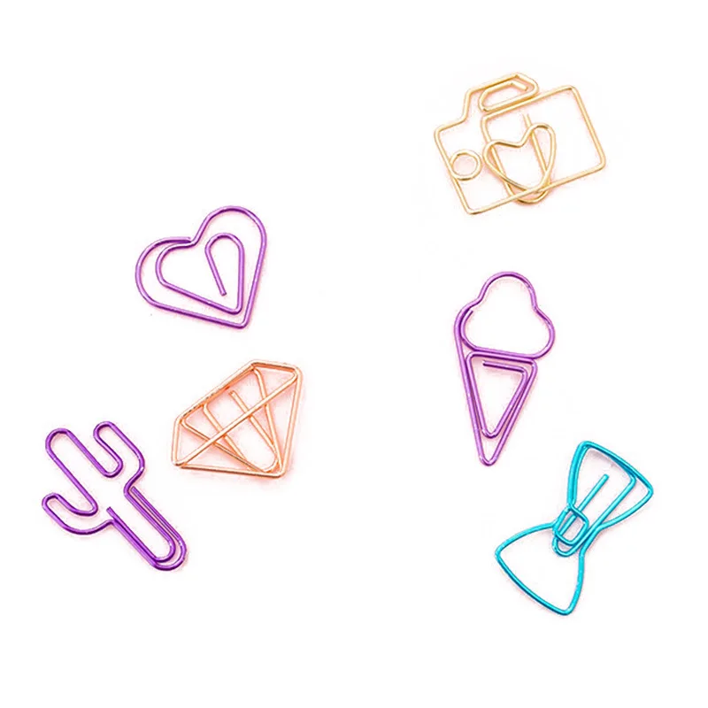 Mini trombones mignons en métal creux, pinces à reliure pour photos, billets, porte-notes, pince à lettres de bureau, papeterie Kawaii, paquet de 10 pièces