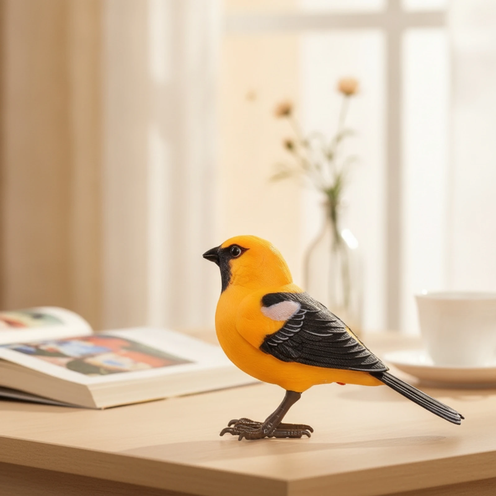 歌う鳥のおもちゃ-音声起動式インタラクティブおもちゃ-鳥の置物-リアルでかわいい-部屋の装飾、机に置くのに最適