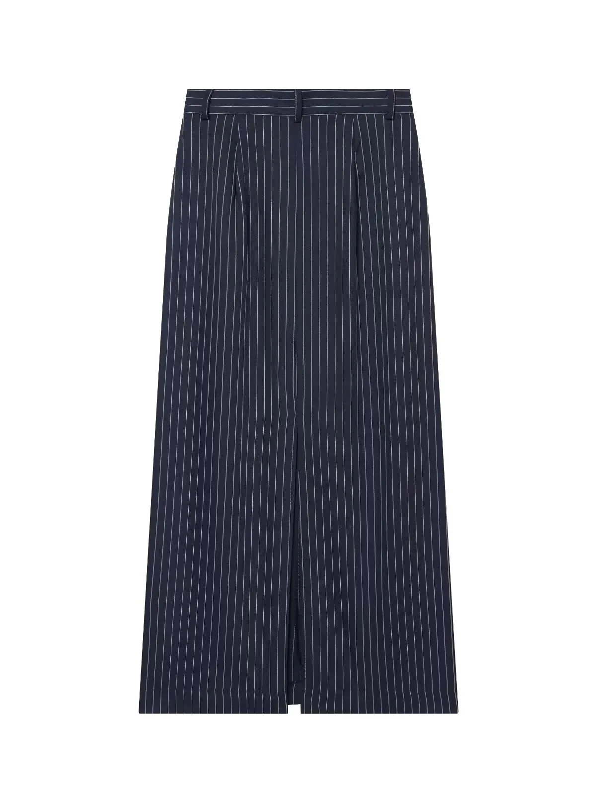 High Waist Striped Straight Cut Midi Skirt for Women Elegant Business Office Long Skirt Asymmetrical Hemline Polyester Fiber