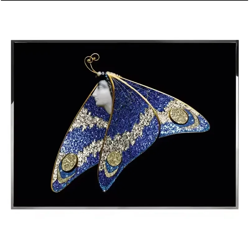 Design Crystal Porcelain Decorative Paintings 3d Art Decor Wall Blue Butterfly Glass Diamond Paintings