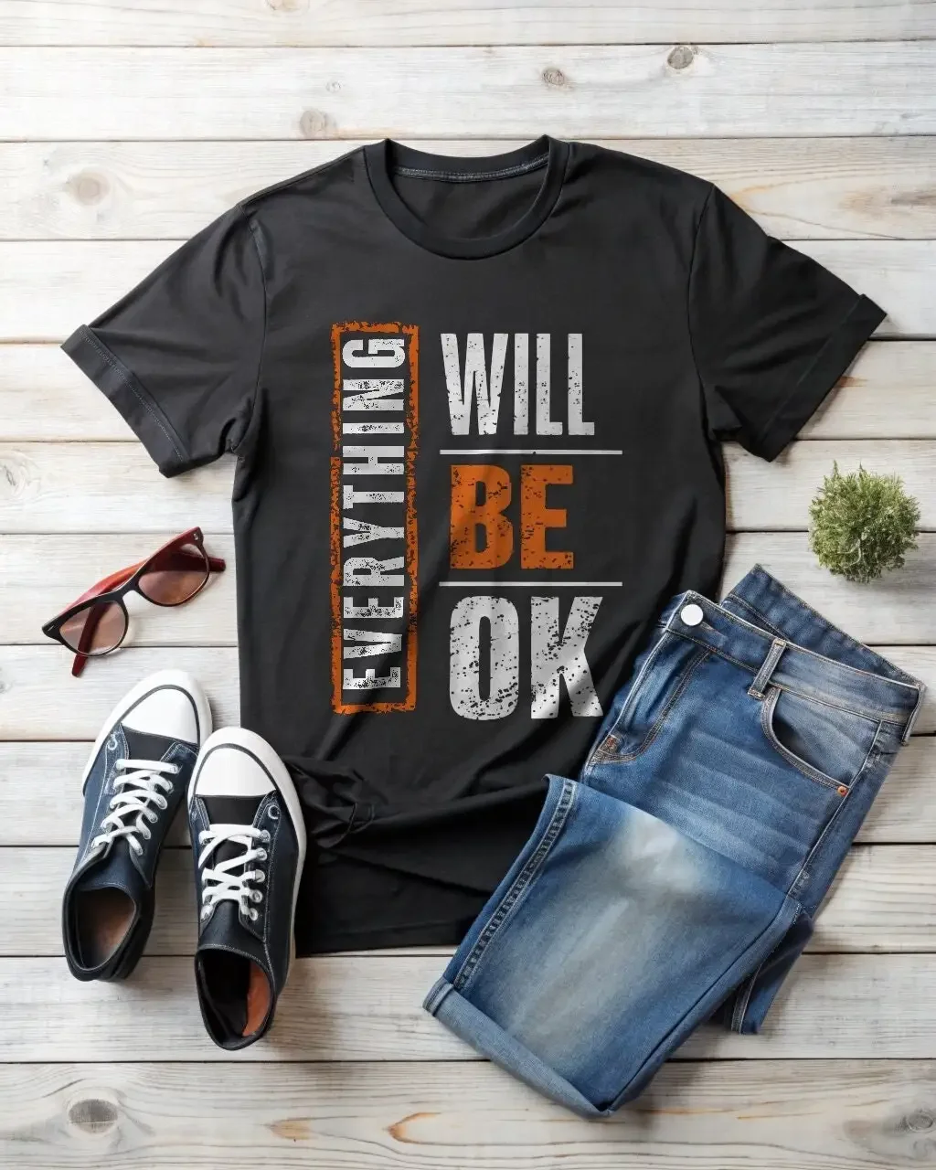 Everything Will Be OK T Shirt Inspirational Motivational Uplifting Positive Message Apparel for Friends