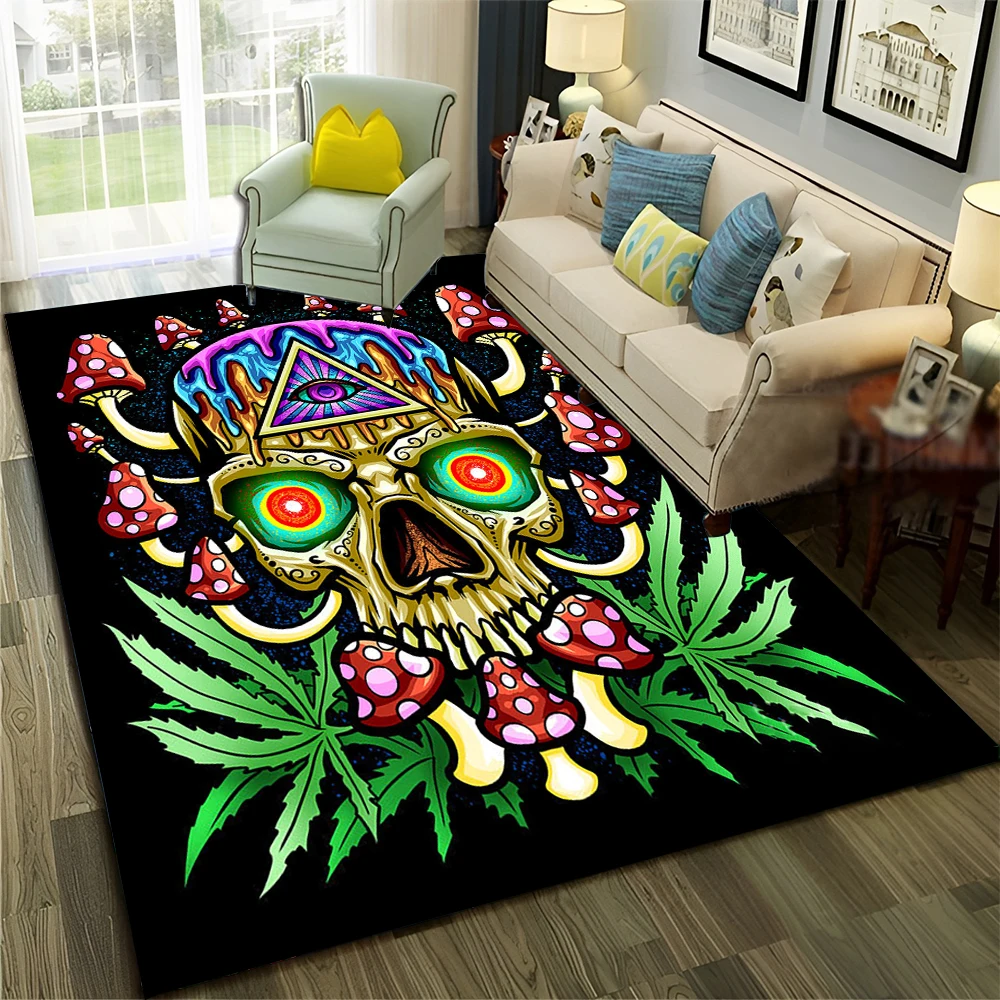 Tapete antiderrapante para decoração de casa, tapete, tapete, tapete, bordo de fumaça, plantas daninhas, Green Death Skull, sala de estar, quarto, sofá, capacho