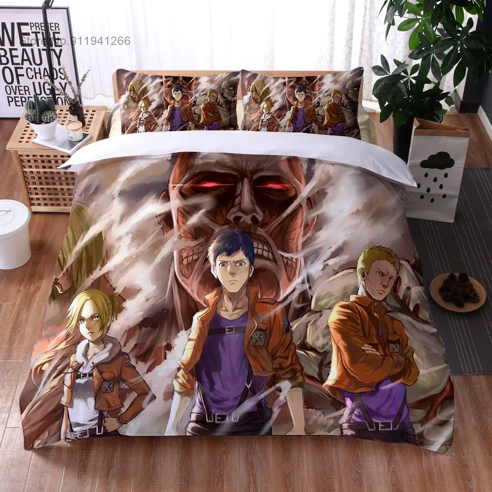 Anime Attack On Titan Duvet Cover Set Cartoon Bedding Set Polyester Quilt Cover for Kids Gifts Home Textiles