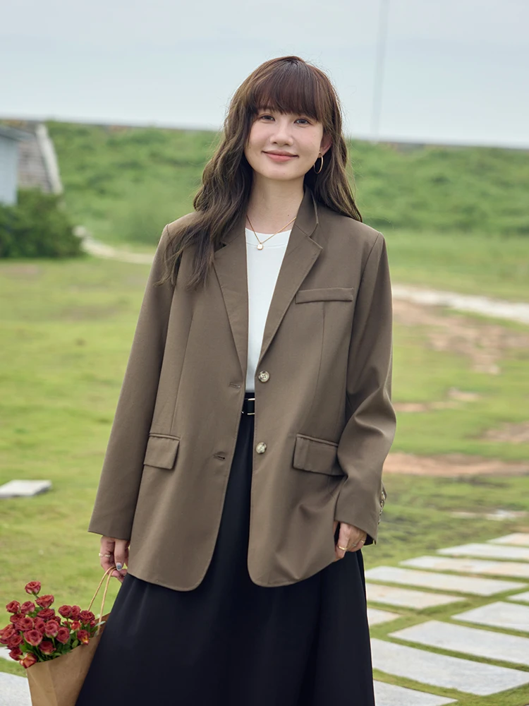 

Autumn n Deep Coffee Color Design Sense Elegance Commuting Ladies Small Western Sle Jaet Vintage College Sle Coat