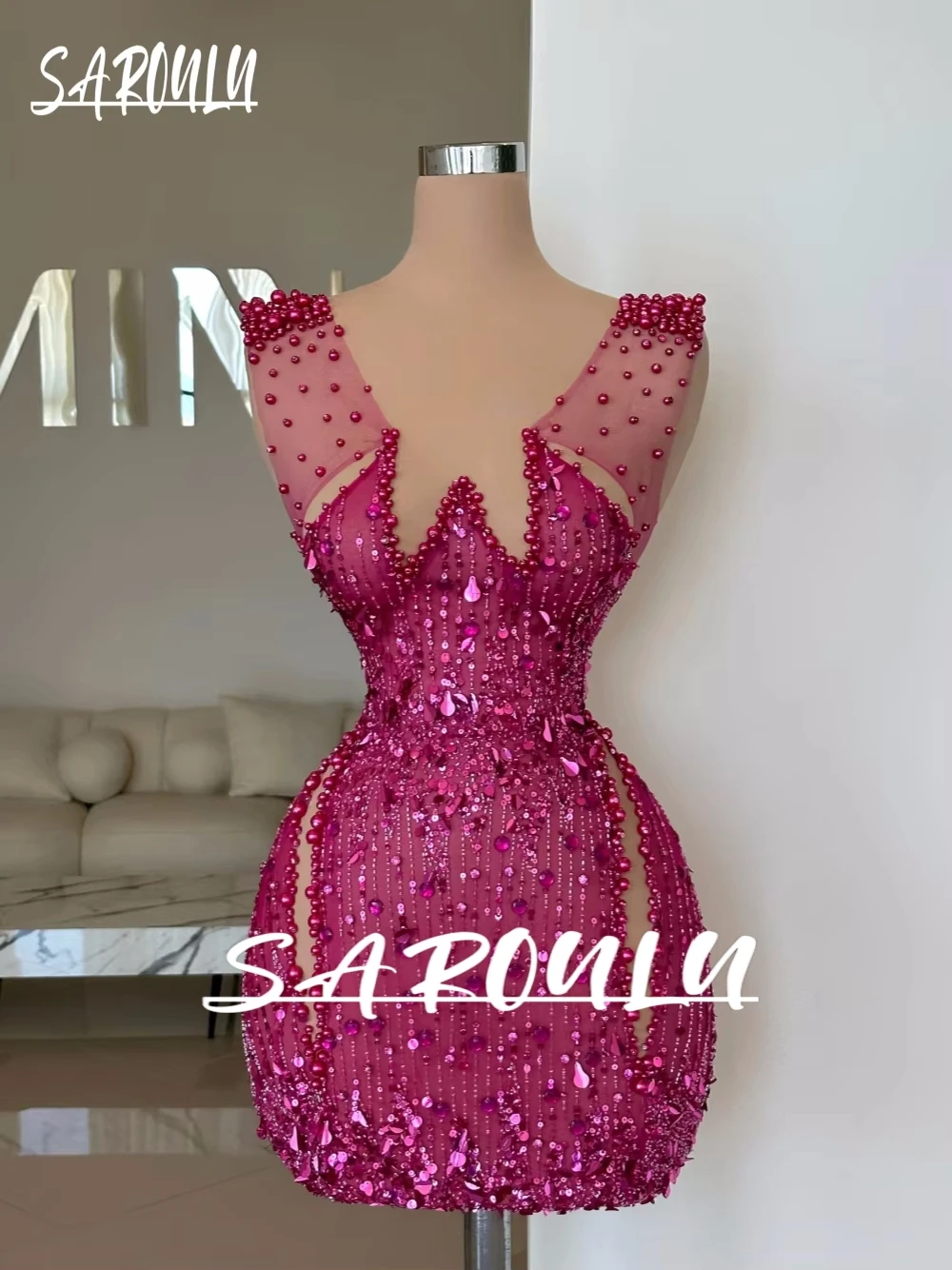 

Dainty Pearls Cut Out Evening Dress Gorgeous Dazzling Homecoming Cocktail Customized New Arrival Mini Birthday Party Sexy Wear