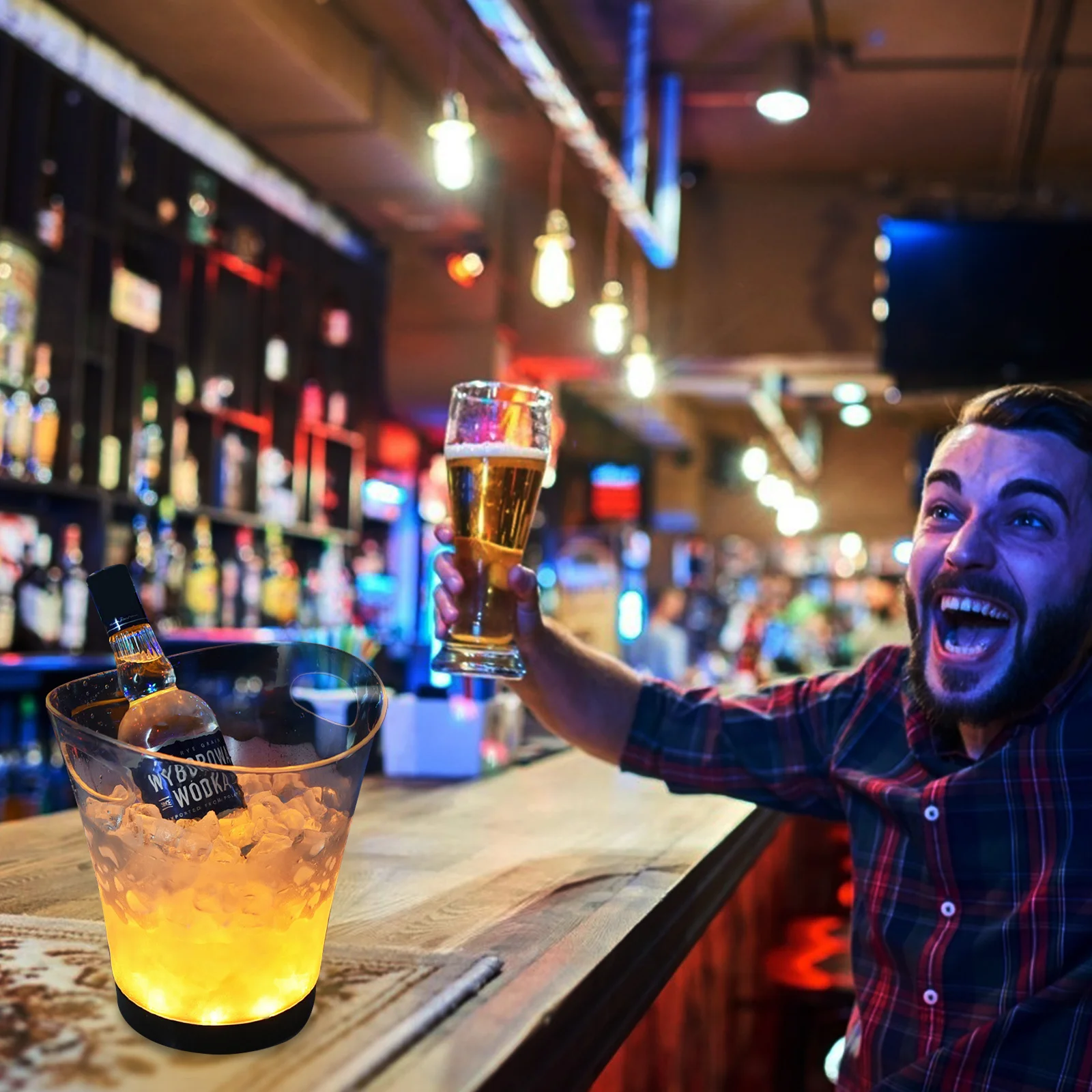 

1 шт. пластиковое ведро для льда с подсветкой, охлаждающее ведро для пива, винная бочка, красочный холодильник для льда, портативный современный дизайн для баров