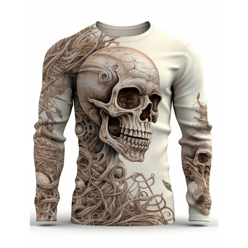 

3D Printed Skeleton Skulls T-Shirt For Men Cool Pattern Tee Autumn Fashion Casual Long Sleeves Street O-Neck Tops Loose T Shirts