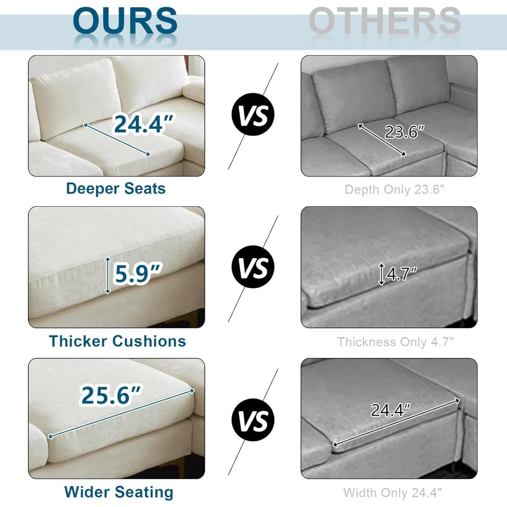 110 أريكة مقطعية كبيرة على شكل حرف U مع كرسي مزدوج 51 D لغرفة المعيشة، مجموعة أريكة مقطعية حديثة مع ناعمة 5.9