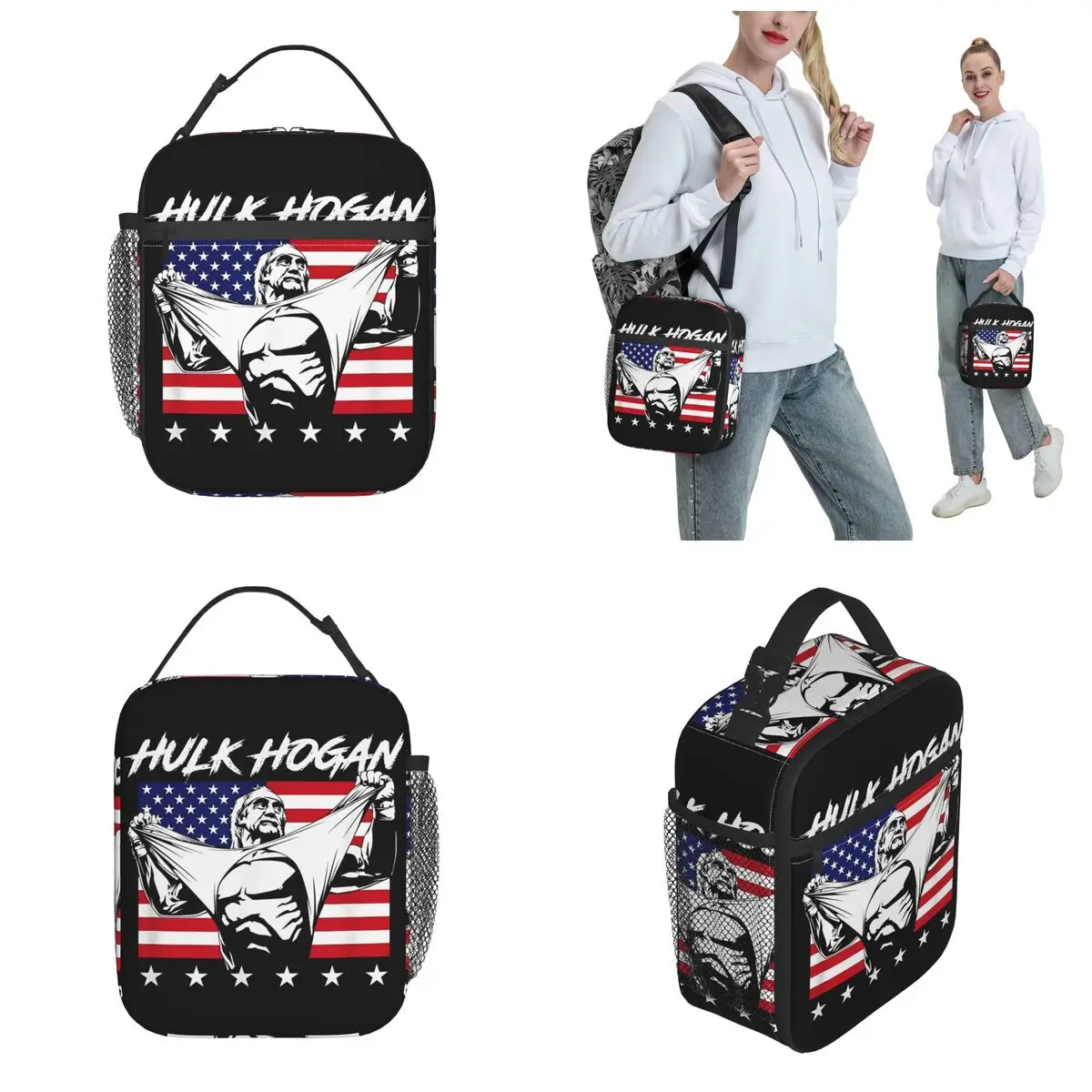 Hulk Hogans American Flag Centered Wrestling Insulated Lunch Bag Food Container Bags Reusable Cooler Thermal Lunch Boxes