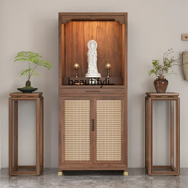 

D96 Chinese solid wood Buddhist niche household hall Buddhist hall with lamp glass Buddhist cabinet table