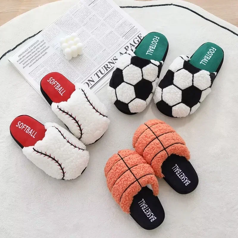 

2024 Winter Cartoon Creative Football Family Slippers for Men and Women Couples Home Shoes Home Indoor Floor Cotton Slippers