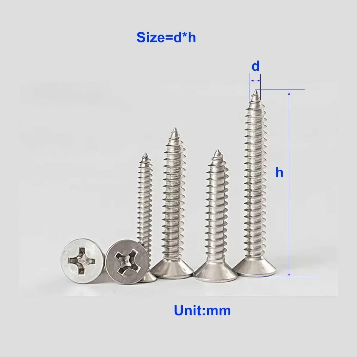 

304 Stainless Steel Cross Flat Head Extended Self Tapping Screw M4M5M6