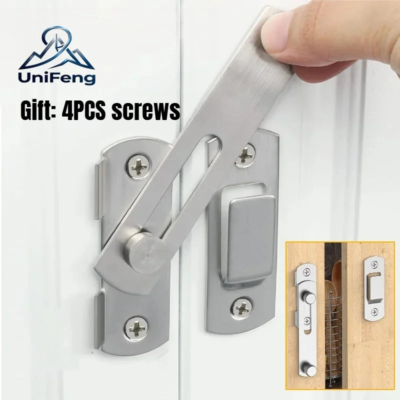 1Pcs Stainless Steel Sliding Barn Door Lock Hardware Gate Latches, Window Closet, Matte Black Silvery