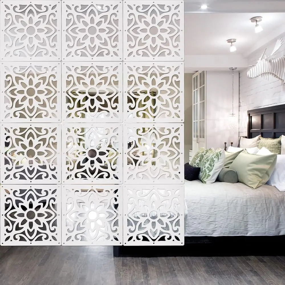 

12 Pcs Hanging Room Divider Decorative Thi Wall Screen Panels Floral Carving Pattern Hollow Out Design For Bedroom Living