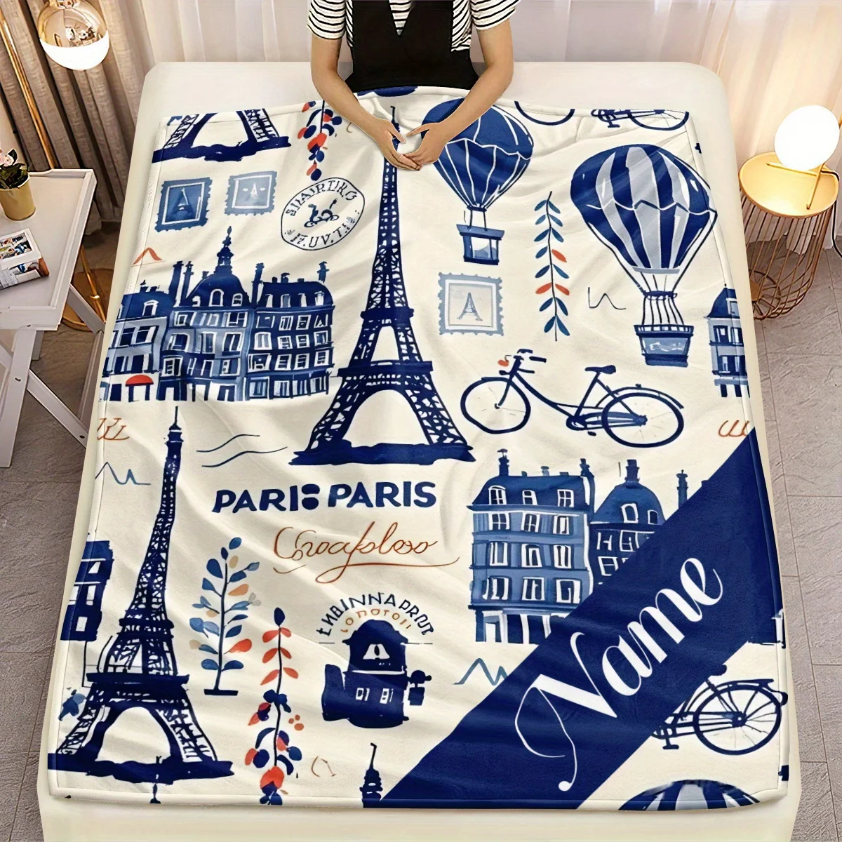 

1pc Personalized Basketball Flannel Blanket Custom Name Lightweight Soft Vibrant Orange Blue Design Perfect Gift for Sports Fans