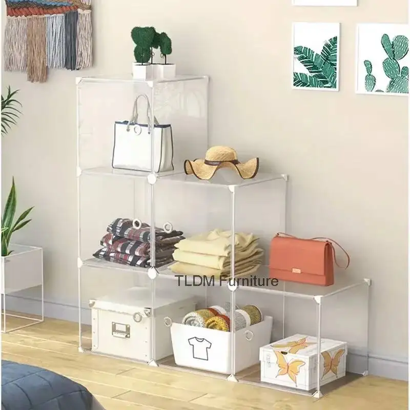 Immagine 4: Armadi Trasparenti Moderni per Camera da Letto e Soggiorno, Contenitore di Stoccaggio Semplice in Plastica, Armadio Piccolo per Casa e Dormitorio E Z