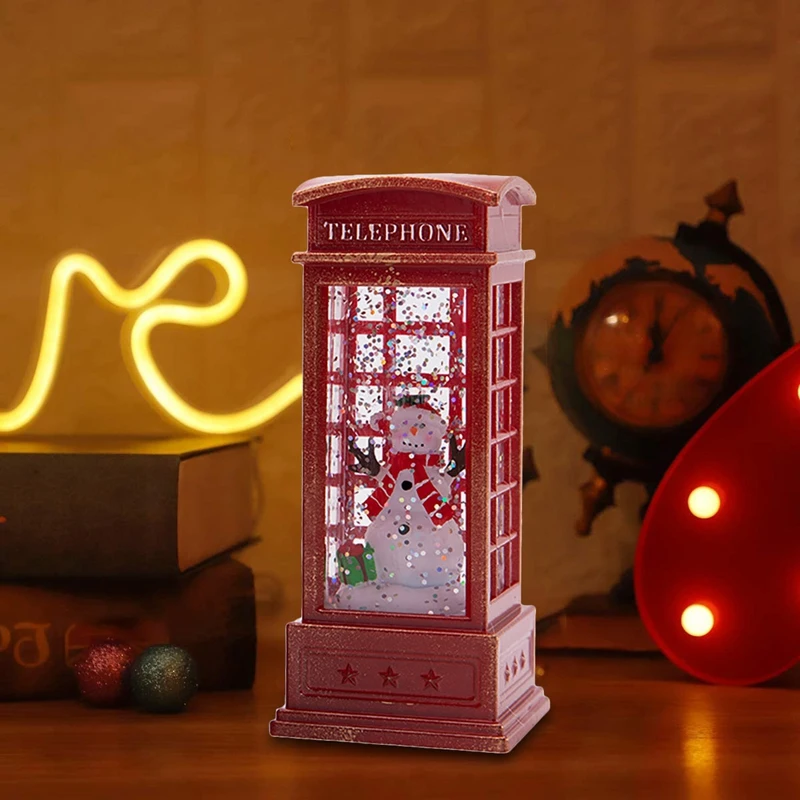 Christmas Lantern Snow Globe Lantern Christmas Water Glittering Snow Telephone Booth For Festival For Kids