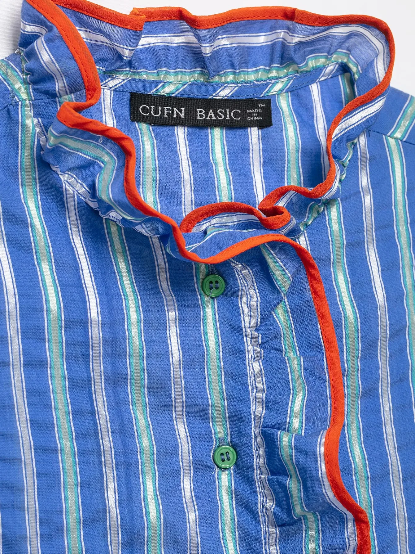 Damen Gestreifte Ärmellose Rüschenbluse mit Stehkragen und Einreihiger Knopfleiste, Neues Street-Casual Damen-Tanktop – Detail 5