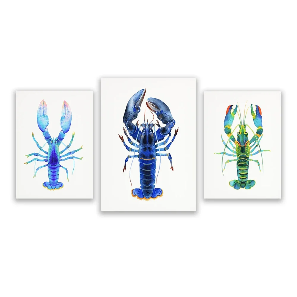 

Blue lobster print, lobster watercolor painting, marine life poster, ocean animal wall art decoration poster