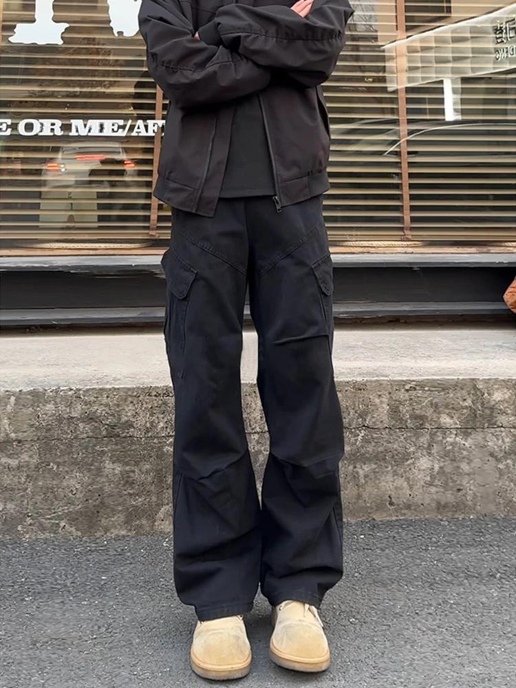 

Мужские прямые свободные джинсы-брюки Bla Folded Paratrooper Workwear с широкими штанинами, повседневные длинные брюки из хлопка с большими карманами, весна