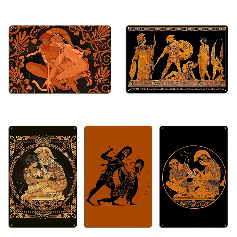 Achilles Bandaging Patroclus Achilles taking care of Patroklos Metal Cinema Print Garage Decoration Poster Tin Sign Poster