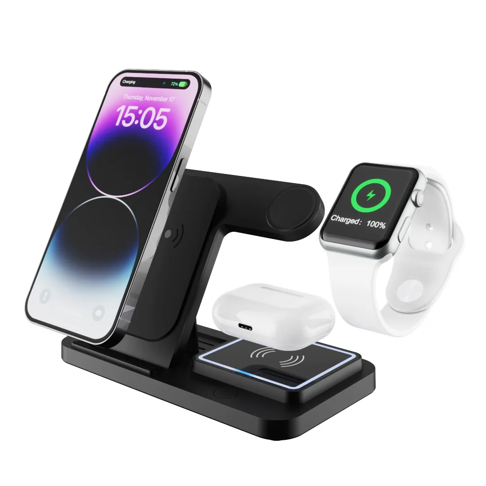 🌟3-in-1 Wireless Charger with Night Light🌟15W Fast Charging for iPhone Huawei Android AirPods Apple Watch
