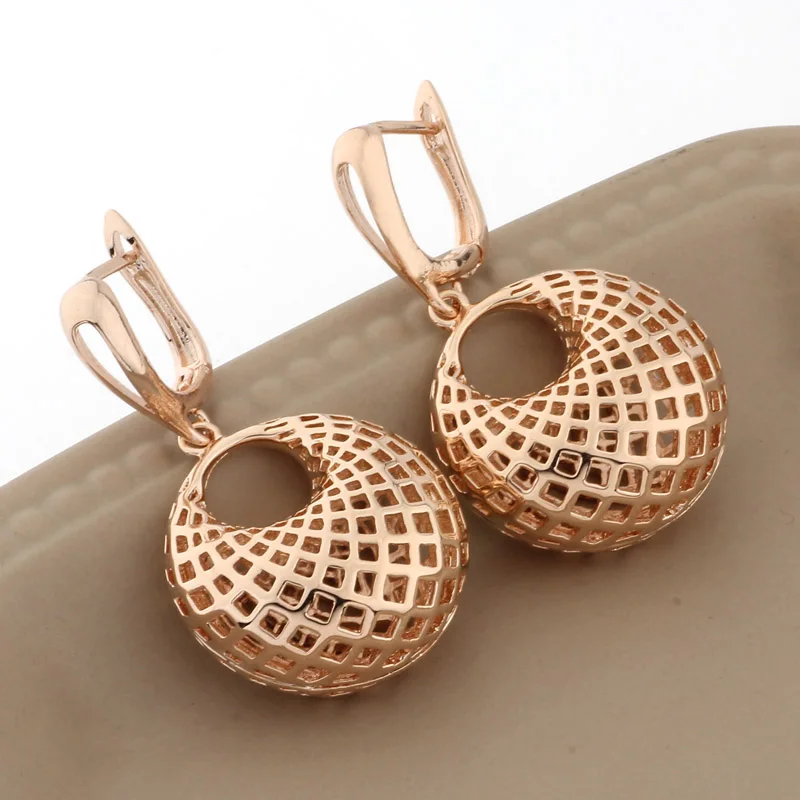 New Trendy 2022 Hollow Big Earrings And Pandent 585 Rose Gold Color Dangle Earrings For Women 2022 Fashion Jewelry Sets