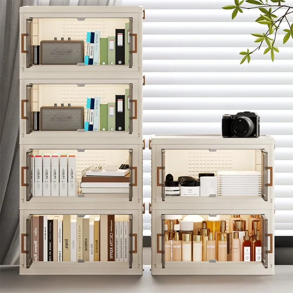 

US Stock 2/3/4/5 Tier Folding Organizer with Lid and Door on Wheels, Collapsible Plastic Small Organizer Clear Collapsible
