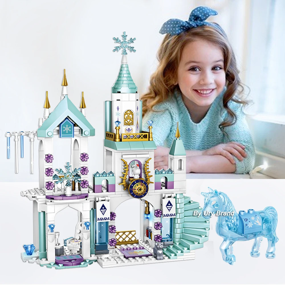 Ice Castle Playground House Building Blocks Set para Meninas, Figuras do Cavalo de Neve, Snow House, Luxury Princess Friends, DIY Gift Toy, Inverno