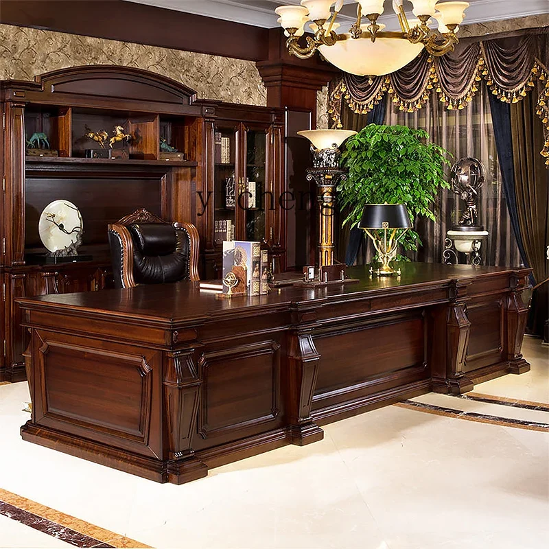v9.9- solid wood class table 3.5 meters European retro boss table 3.8 meters carved luxury desk President table