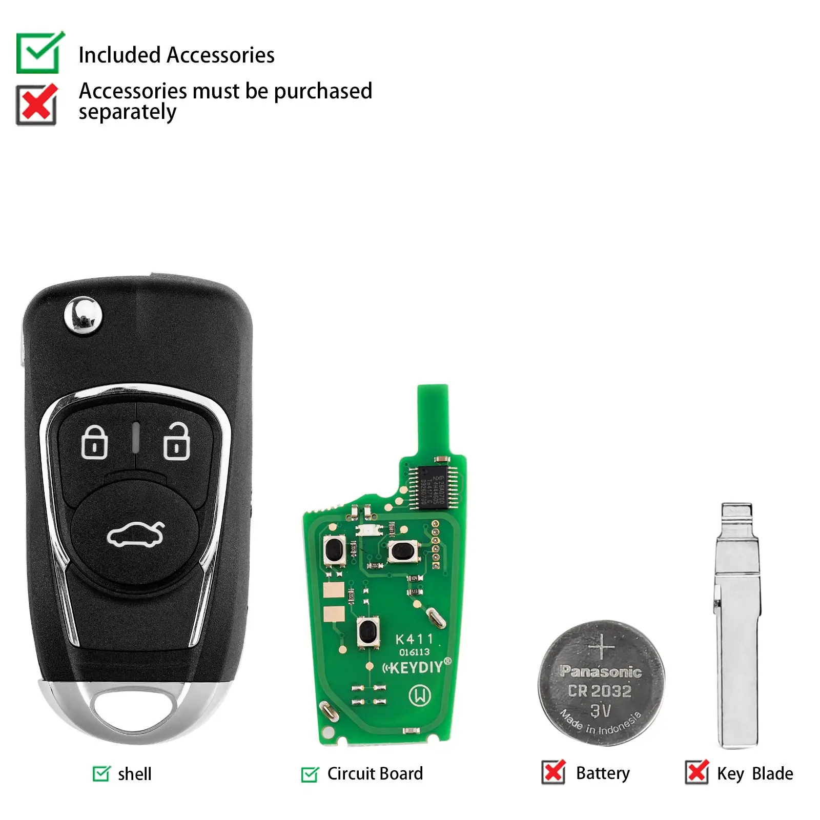 KEYDIY KD NB22-3 PCF Universal Flip Remote Key 3 Buttons Compatible with Buick Type