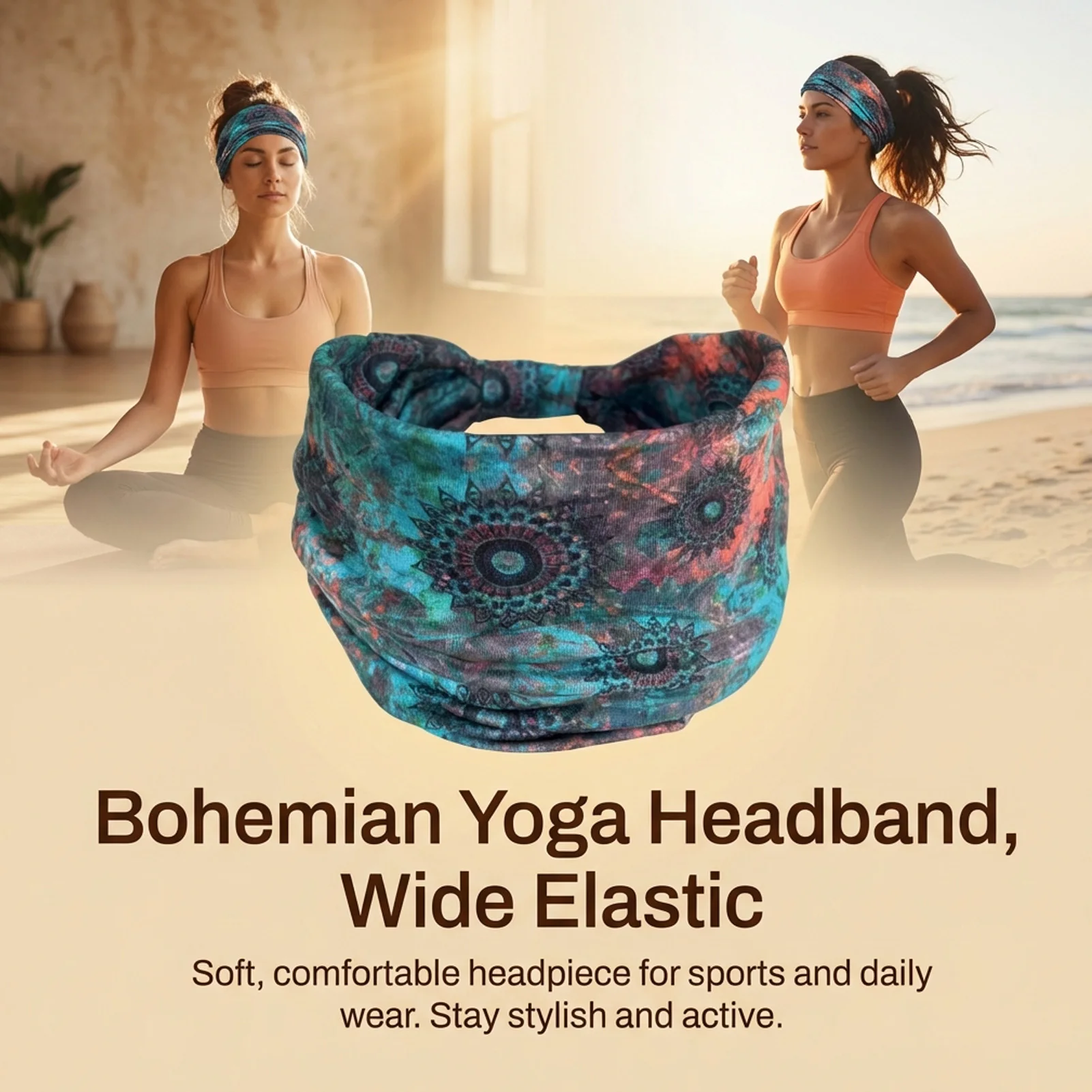 Damen Boho Kopftuch Afrikanischer Druck Turban Breites Dehnbares Stirnband Yoga Kopfbedeckung Hippie Haaraccessoires Ethnischer Stil Haarbänder – Detail 8