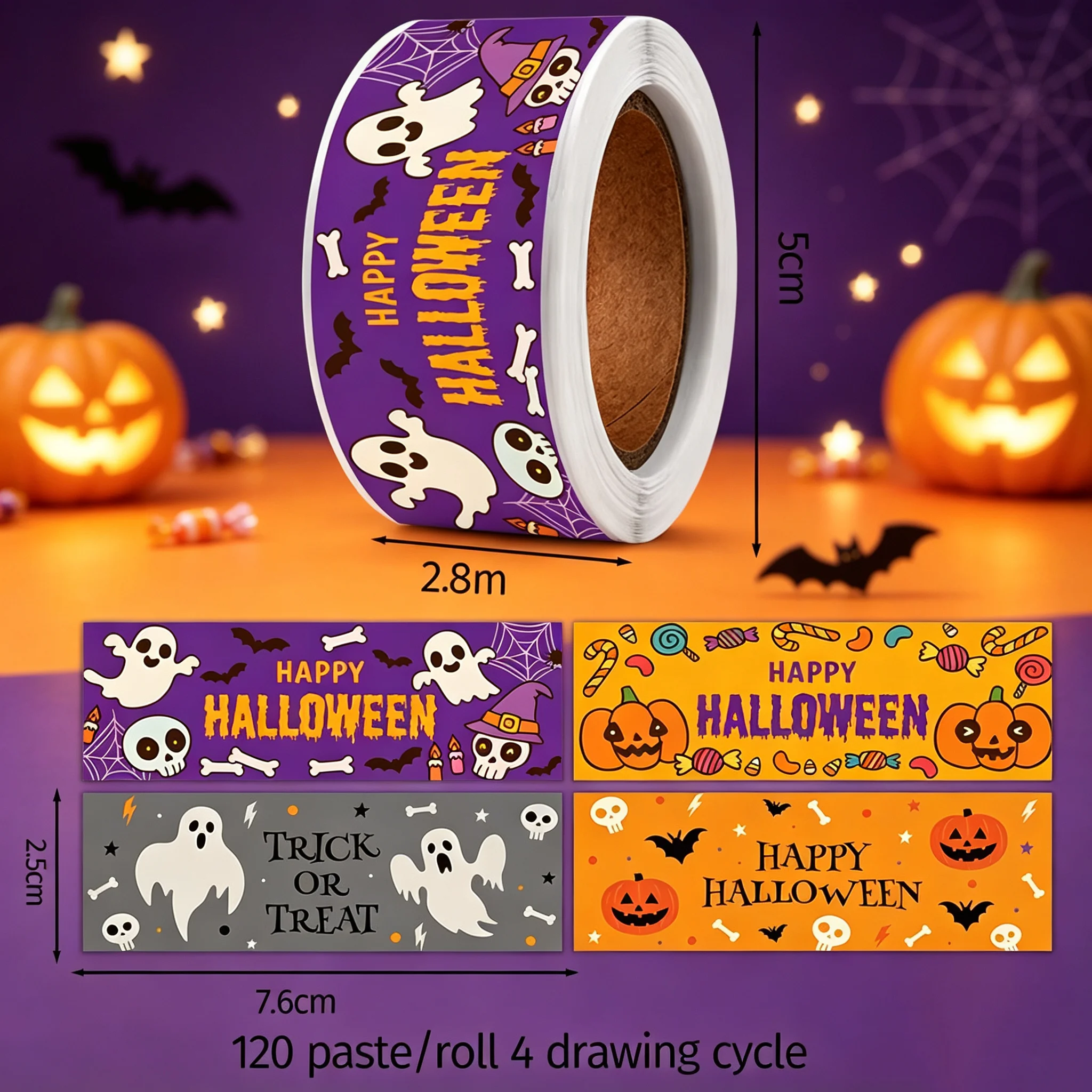 Halloween Pumpkin Ghost Long Strip Seal Stickers Self Adhesive Labels For Gift Wrapping Scrapbooking Packaging Decor