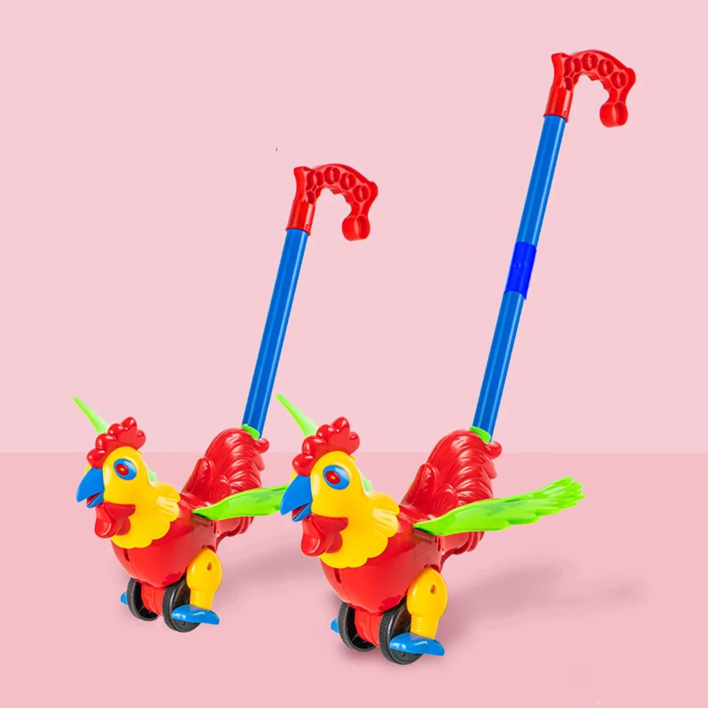 Infant Push Walker Trolley Toy Toys Toddler Rooster Design Pushing Cart Handles