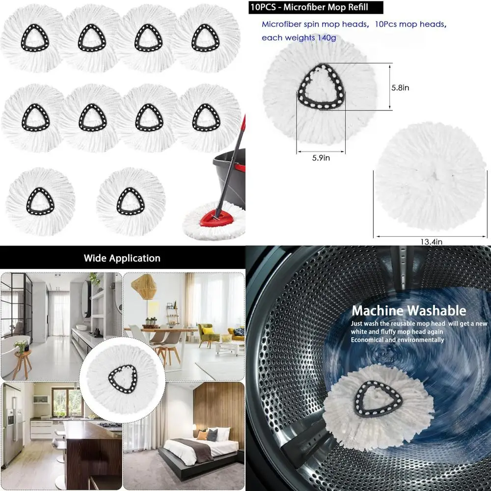 

Сменные насадки для швабры из микрофибры для вращающейся швабры из 10 шт., совместимые с треугольной шваброй, белые для чистки пола