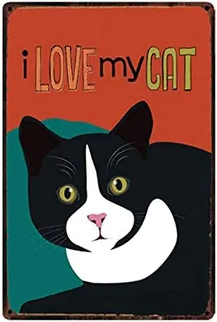 

I Love My Cat Cute Rustic Metal Tin Sign Vintage Retro Man Cave Bar Wall Decor 12"x8"